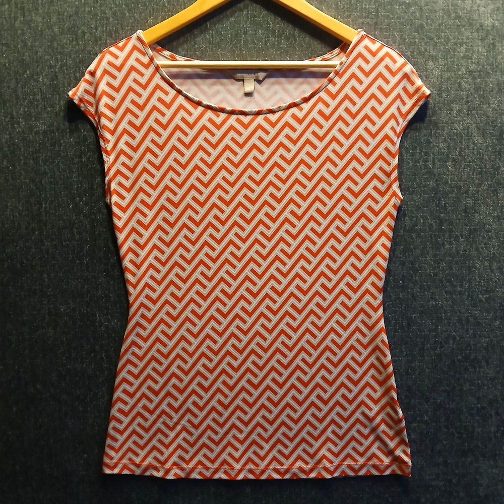 Banana Republic Orange White Geometric Chevron Cap Sleeve Blouse Top  Size Small